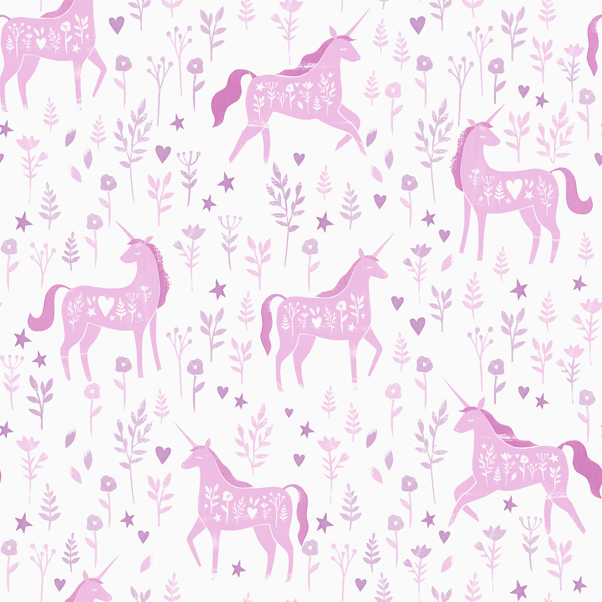 Folk Unicorn Wall Paper pink, CATHERINE LANSFIELD