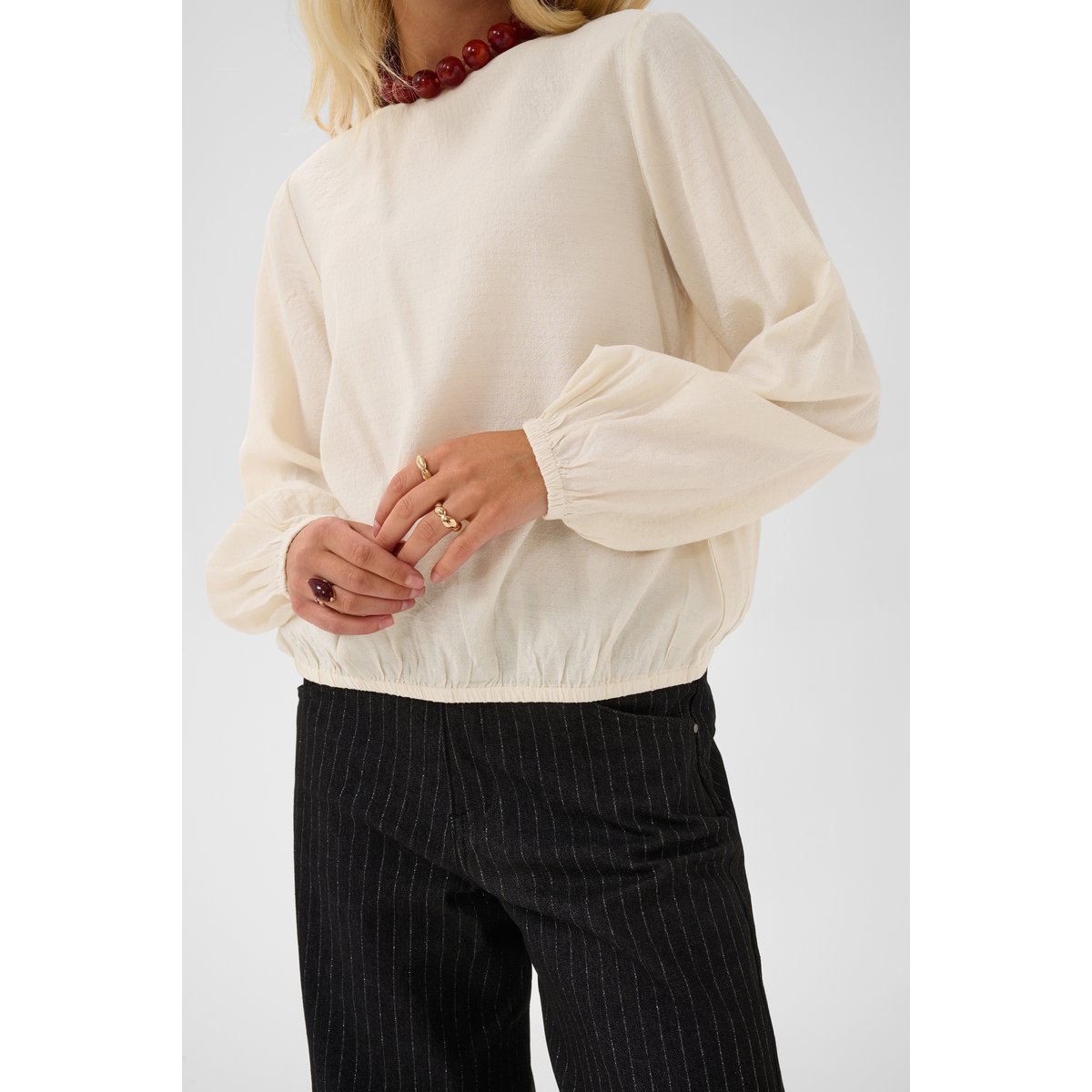 Blouse à manches longues beige oatmeal, CREAM