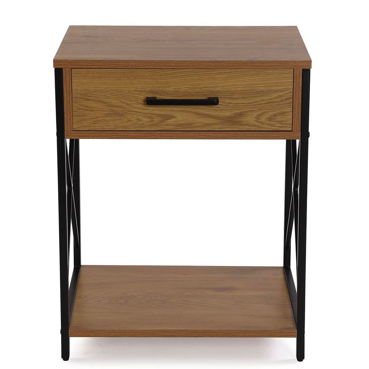 Table de chevet effet bois et métal noir 48x40x60cm bois, VERSA