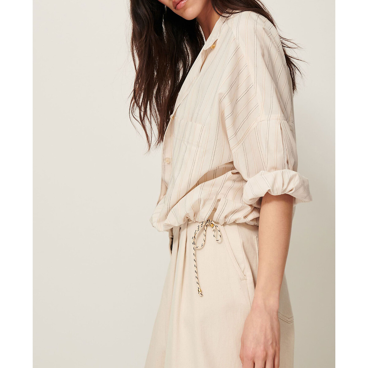 Cadaques Striped Shirt with Crew Neck ecru , SESSUN
