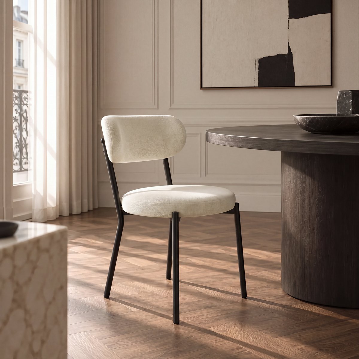 Lot de 2 chaises en tissu tramé toucher doux BAILEY crème, SIA HOME