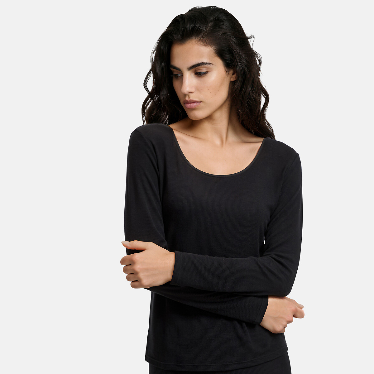 T-shirt en fine maille thermique chaleur noir, LA REDOUTE COLLECTIONS