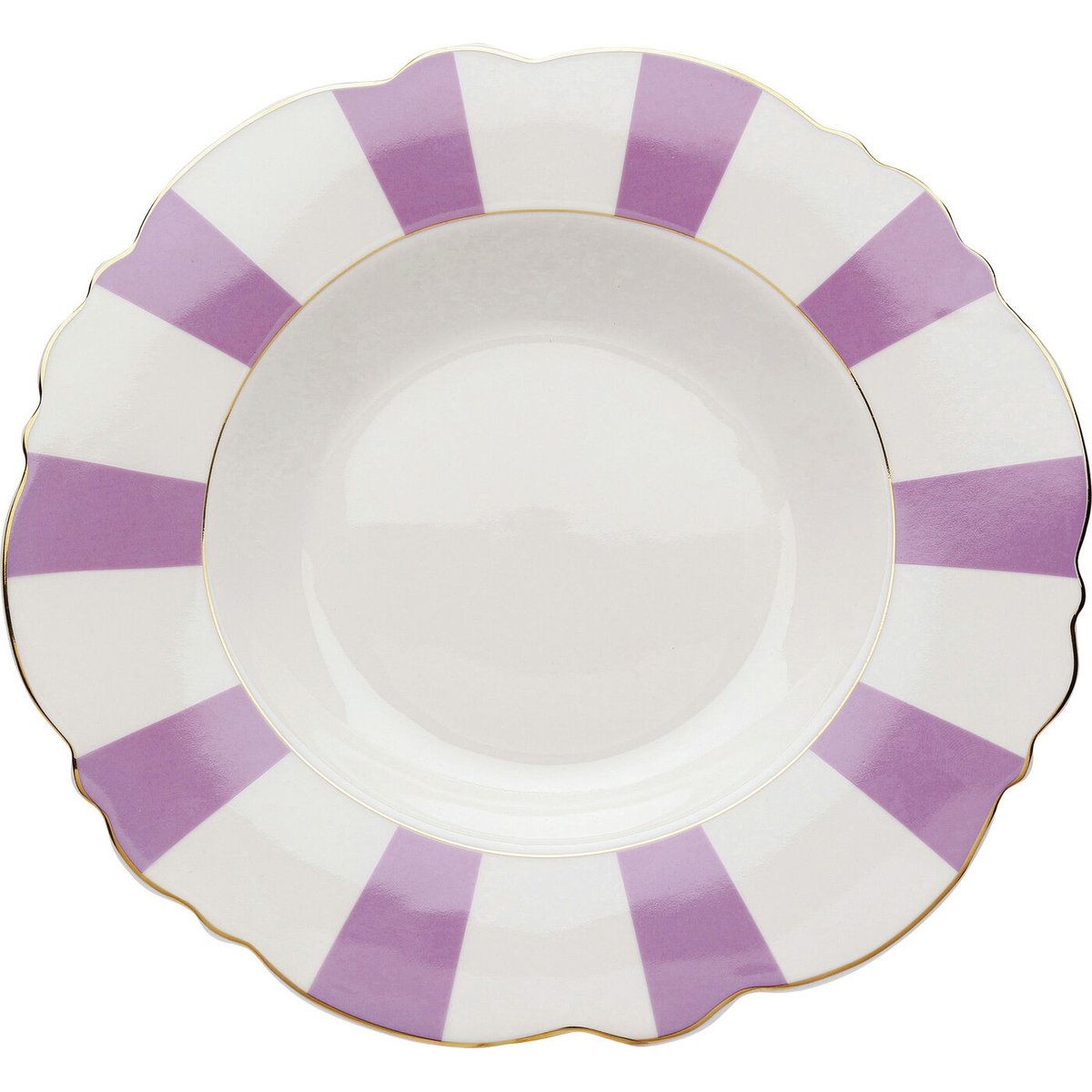 Lot de 6 assiettes creuses à bord rayé, HARLEQUIN violet, KARE DESIGN
