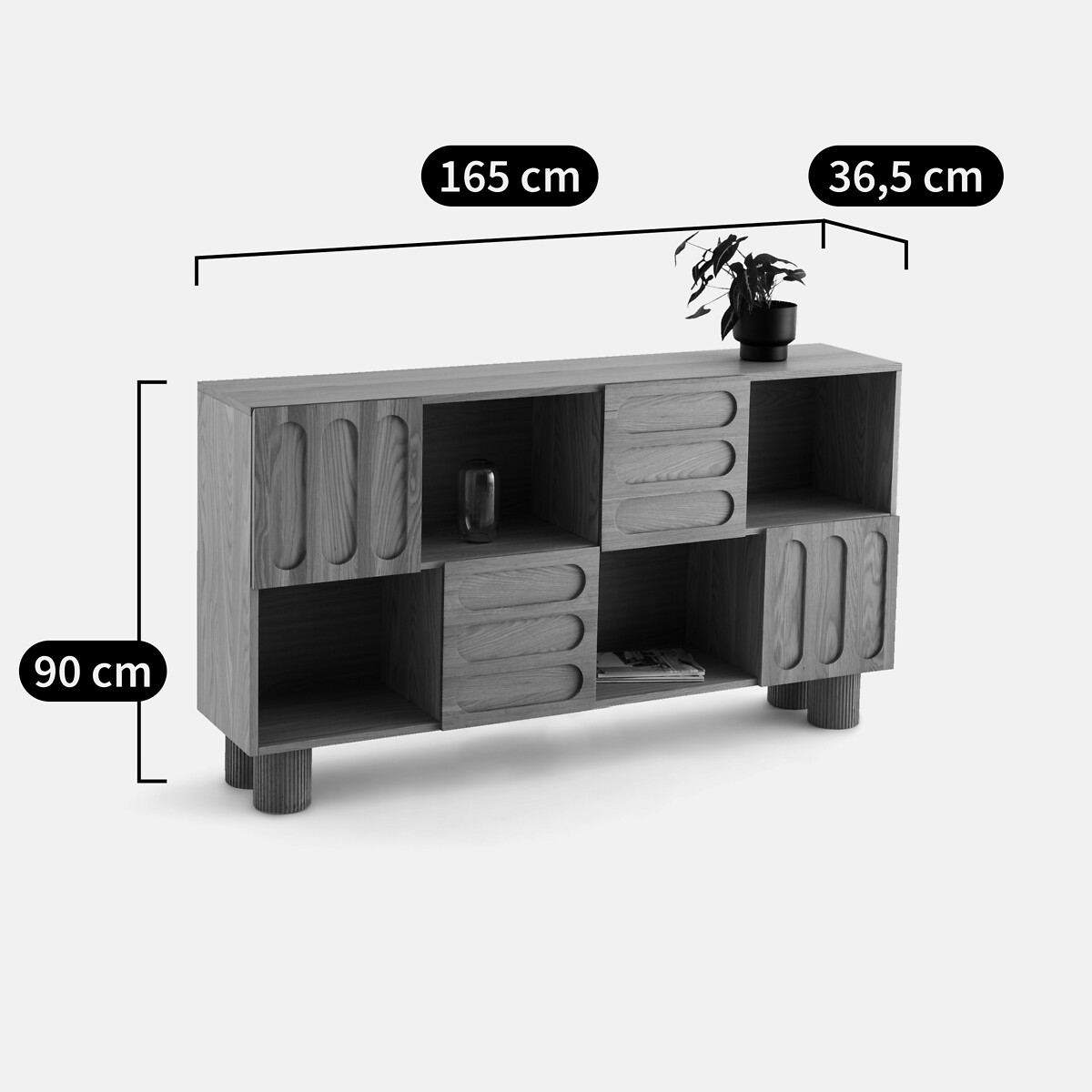Buffet bas, plaqué chêne, longueur 165 cm, CANNELO chêne, LA REDOUTE INTERIEURS