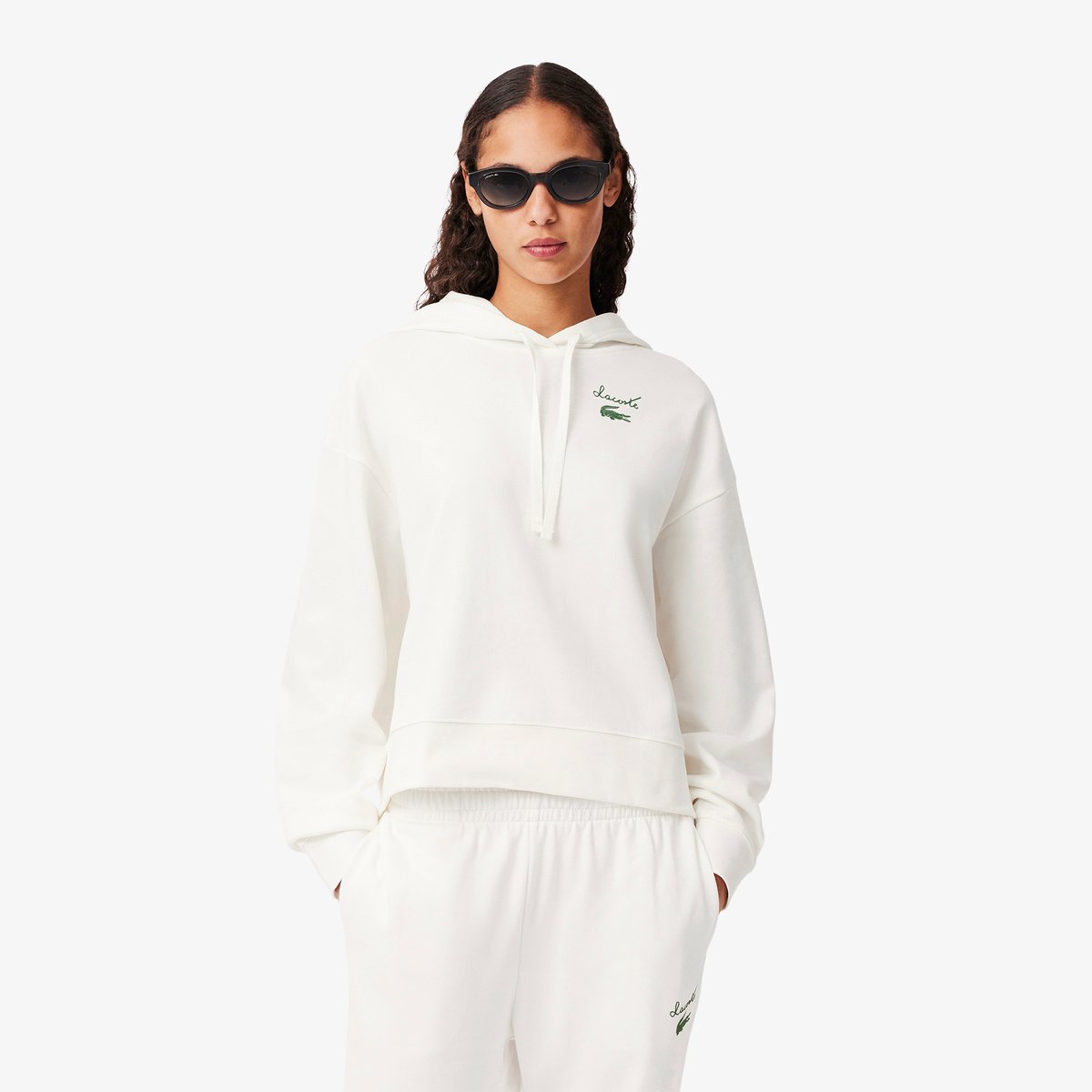 Sweatshirt à capuche molleton siglé blanc-70v, LACOSTE