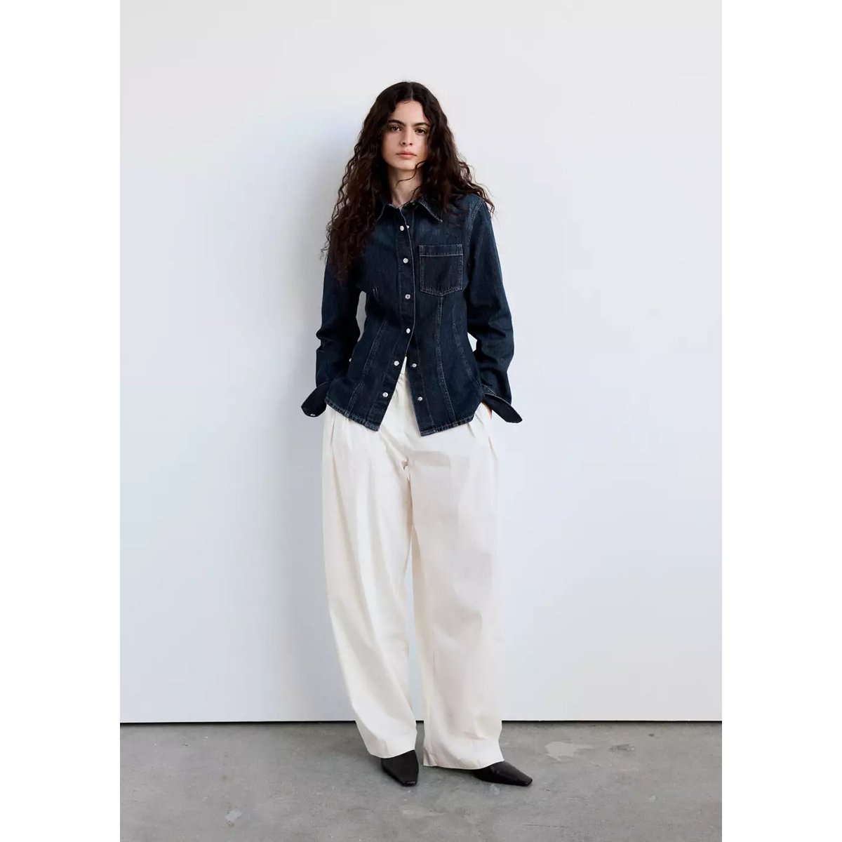 Chemise jean poche bleu foncé, MANGO