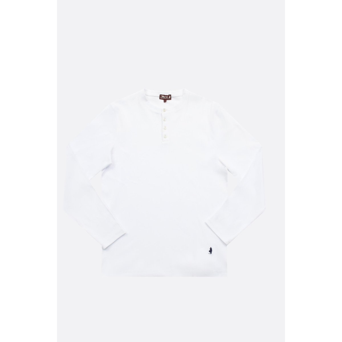 T-shirt uni manche longue col tunisien blanc, MCS