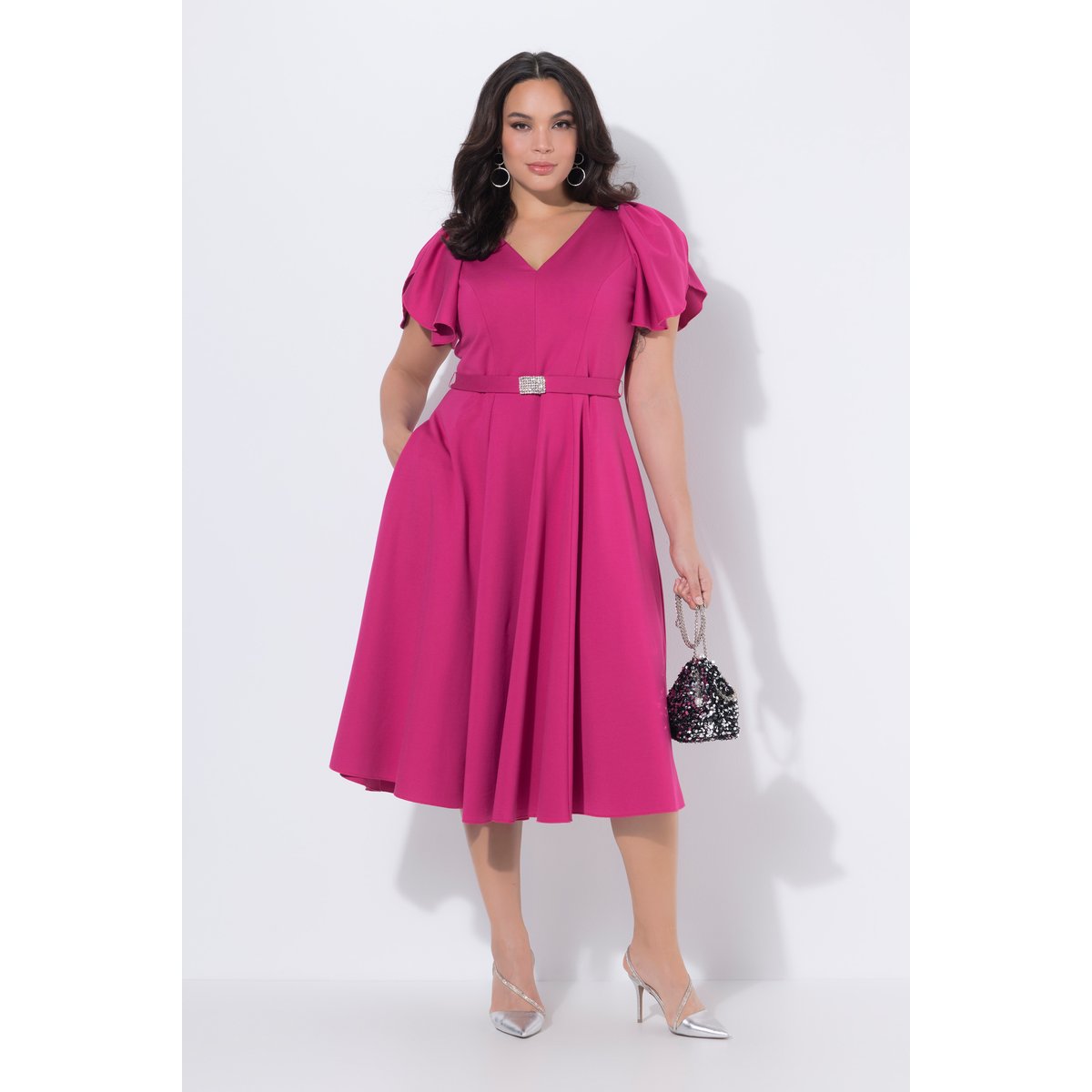 Robe de soirée longueur midi magenta, ULLA POPKEN