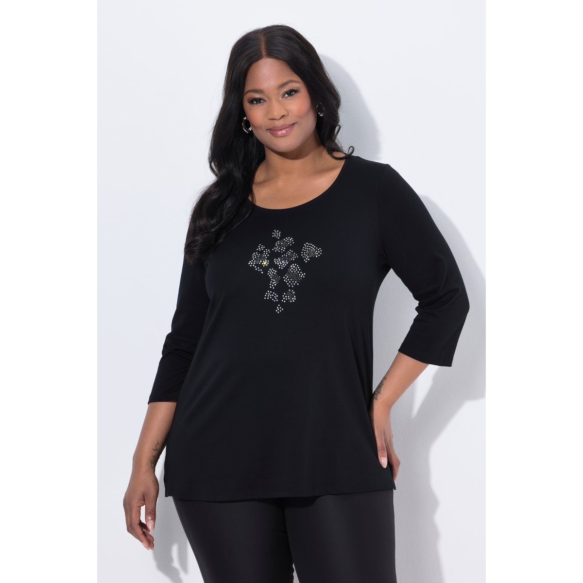 T-shirt évasé en coton Pima noir, ULLA POPKEN