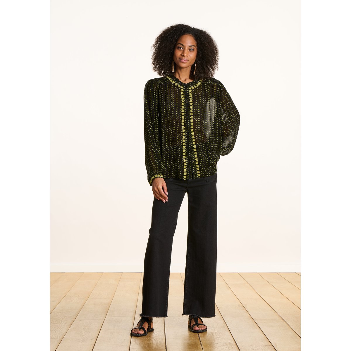 Chemisier en voile avec broderies manches longues biriba, LA FEE MARABOUTEE