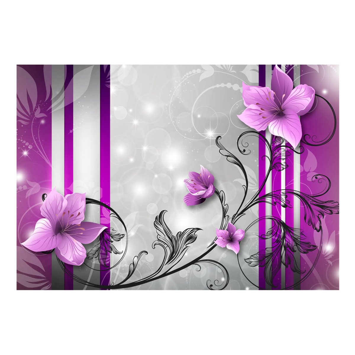Papier peint intissé panoramique Fleurs Violet buds gris / argent, EDEN