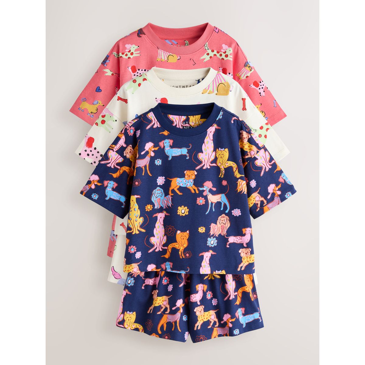 Pyjama short, lot de 3 imprimé chien marine/rouge, NEXT