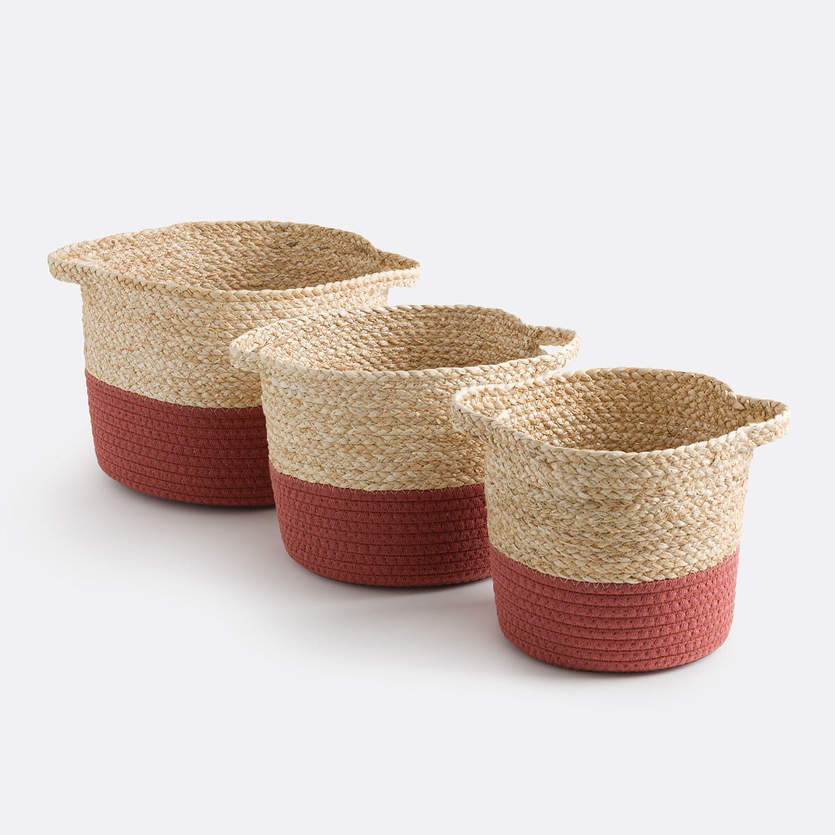 Lot de 3 paniers tressés avec base colorée, BUMBAY naturel/terracotta, LA REDOUTE INTERIEURS