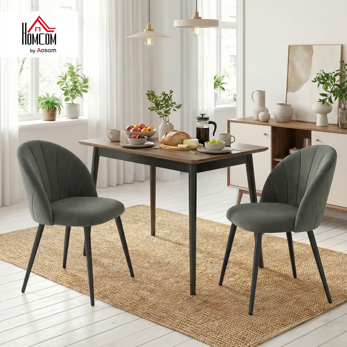 Chaise de salle à manger Velours (100 % gris et noir, HOMCOM