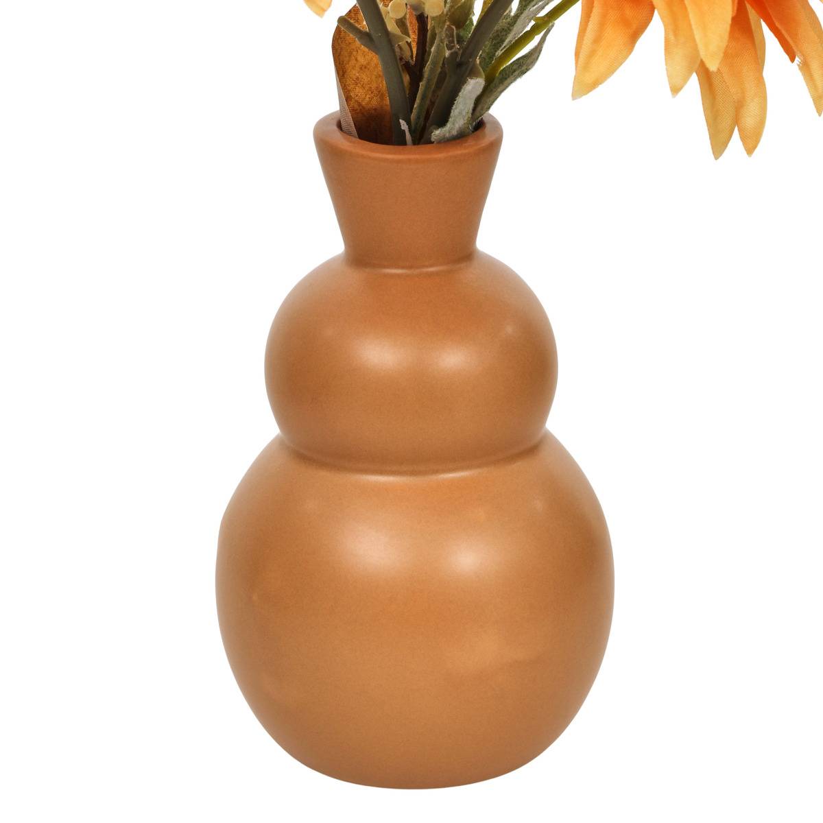 Composition florale artificielle avec vase en dolomite PENNY orange, ATMOSPHERA