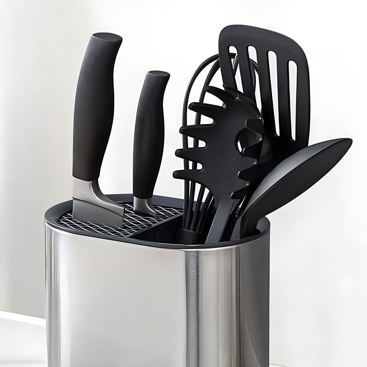 Porte ustensile en acier inoxydable inox-noir, MENASTYL