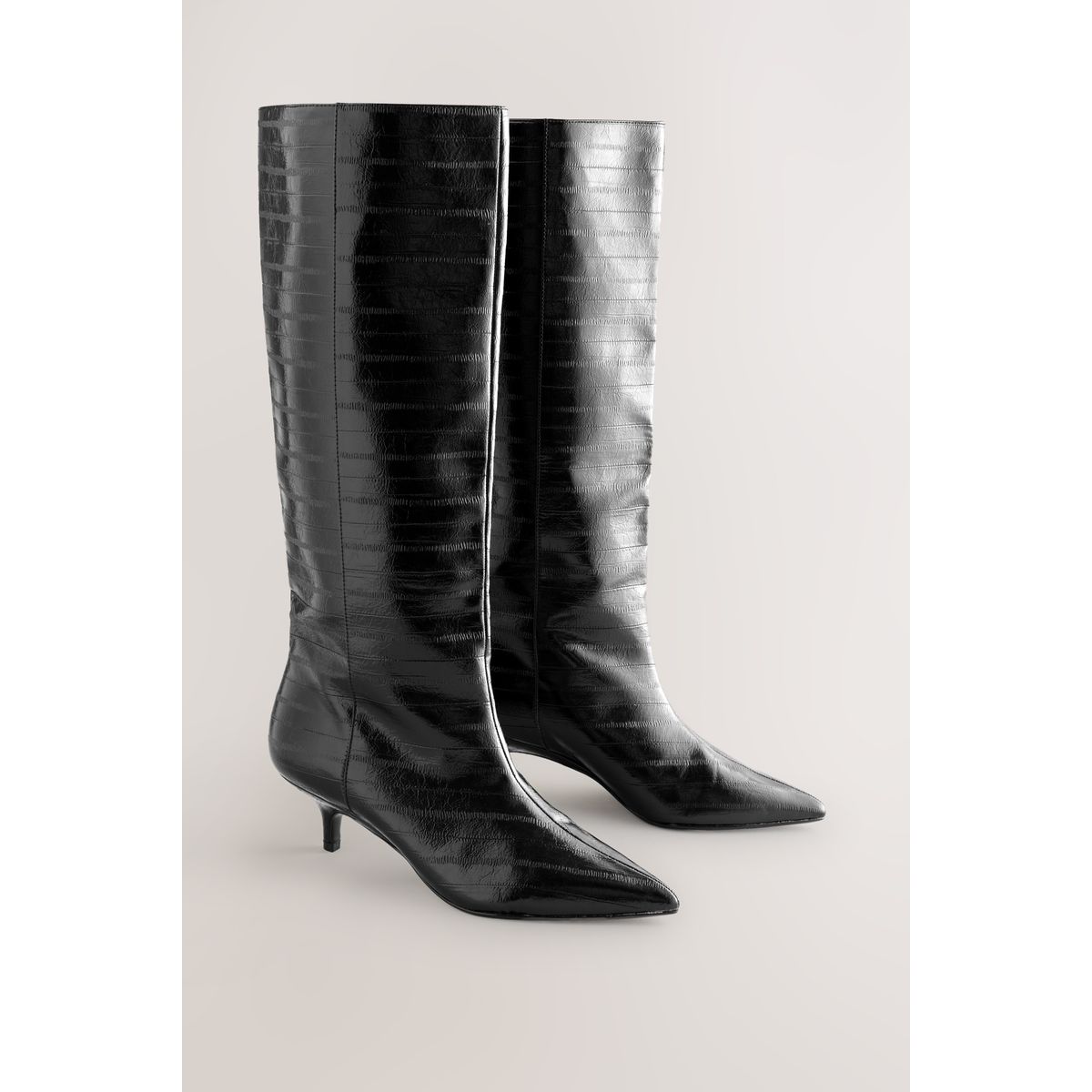 Bottes hauteur genou à talon incliné noir texturé, NEXT