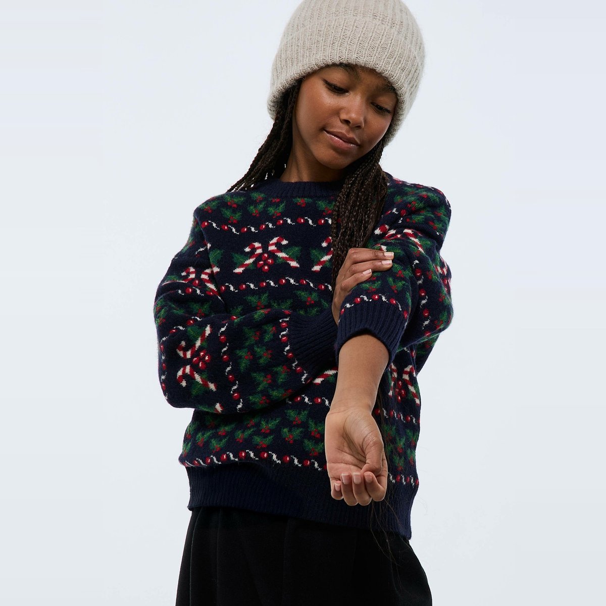 Pull jacquard contenant de laine marine, MONOPRIX