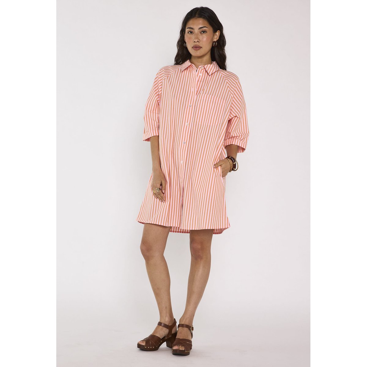 Robe chemise rayée en coton BEST corail, Maison 123