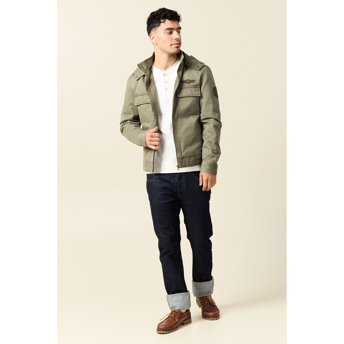 Blouson col montant à capuche vert kaki, BONOBO