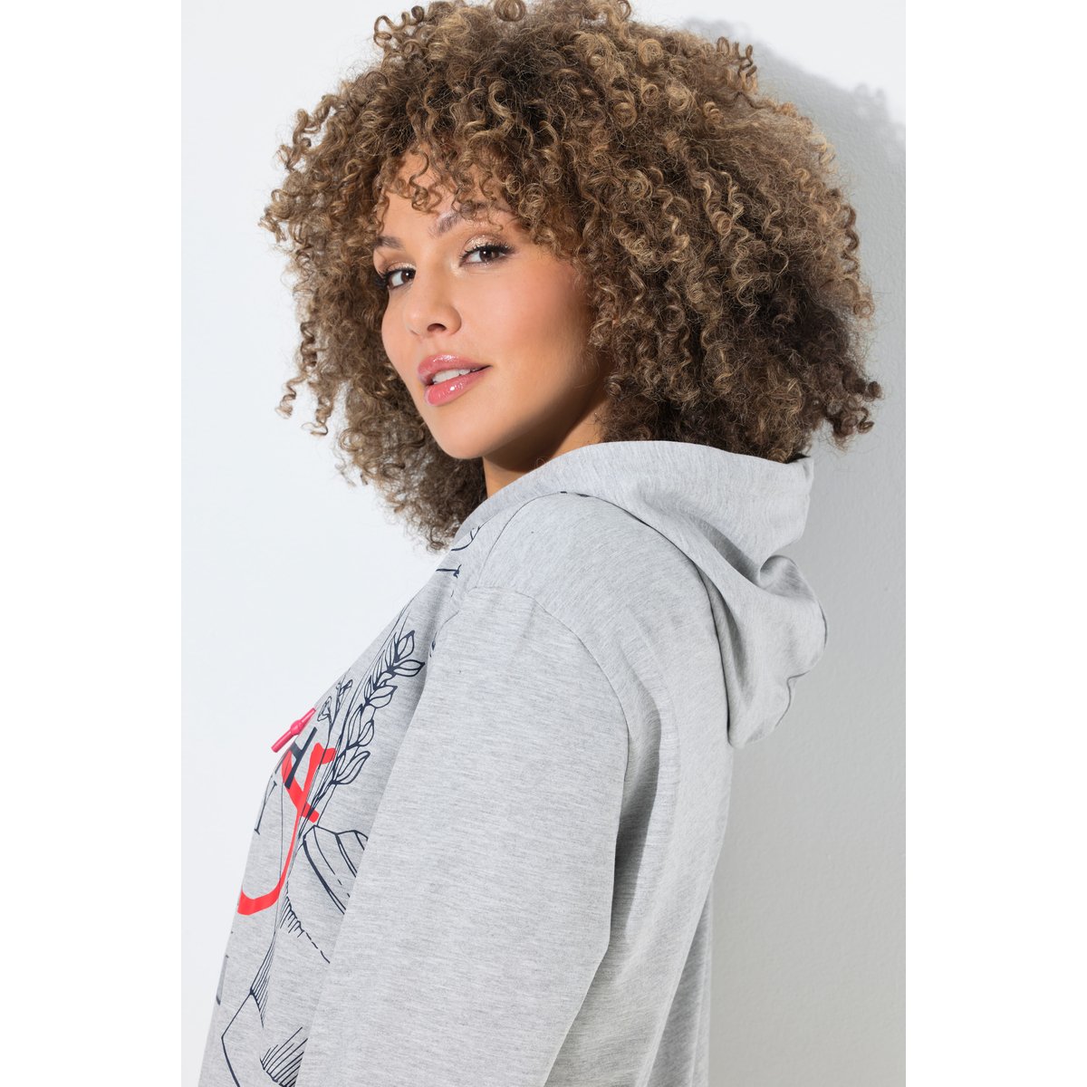 Sweat-shirt à capuche gris clair chiné, ULLA POPKEN