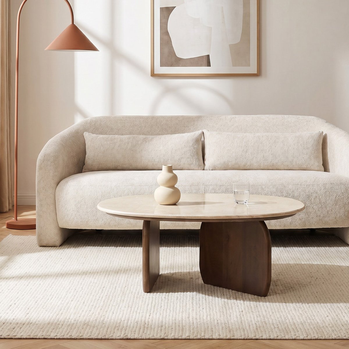 Table basse en marbre et bois massif- DALILA blanc ivoire, DRAWER