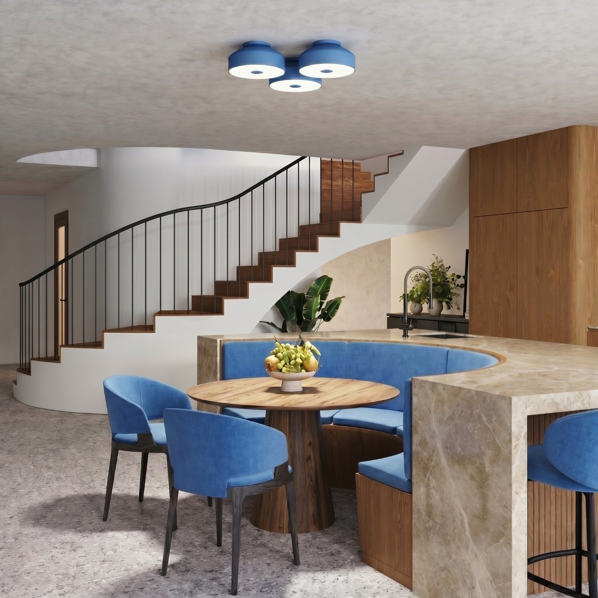 Plafonnier Acier Bleu E27 4 OMIQ bleu, EDEN