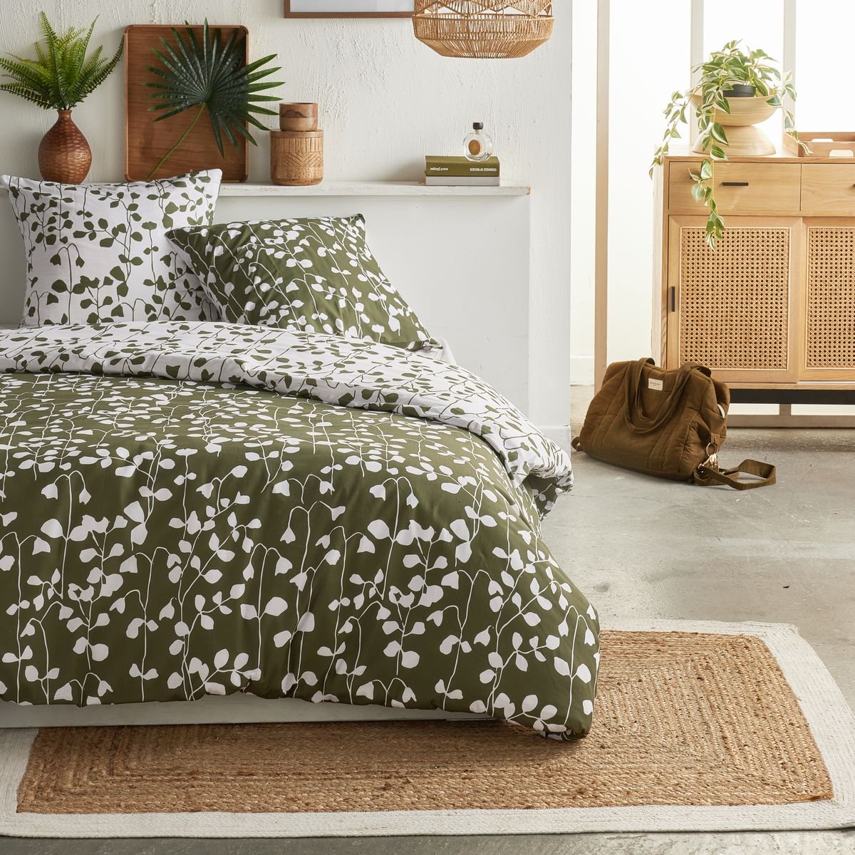 Parure de lit imprimé Floral CRAZY ELEA vert, TODAY