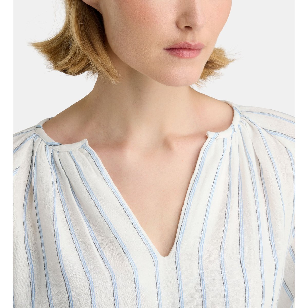 Blouse cara rayures et broderies blanc et bleu, GALERIES LAFAYETTE