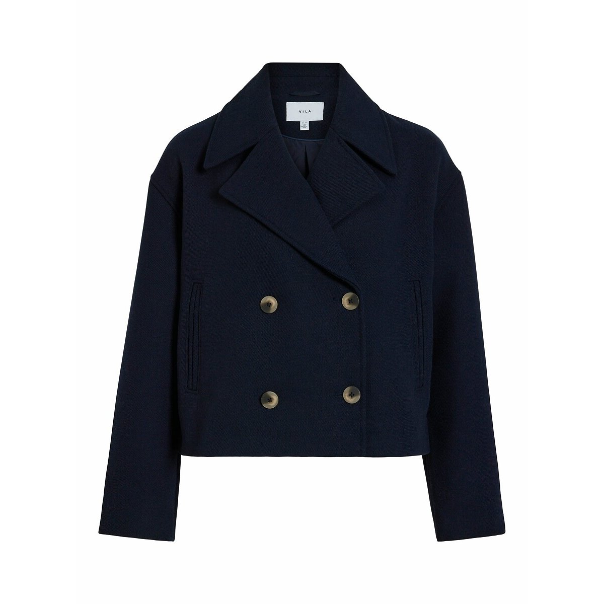 Short Coat with Buttoned Tailored Collar navy blue, VILA