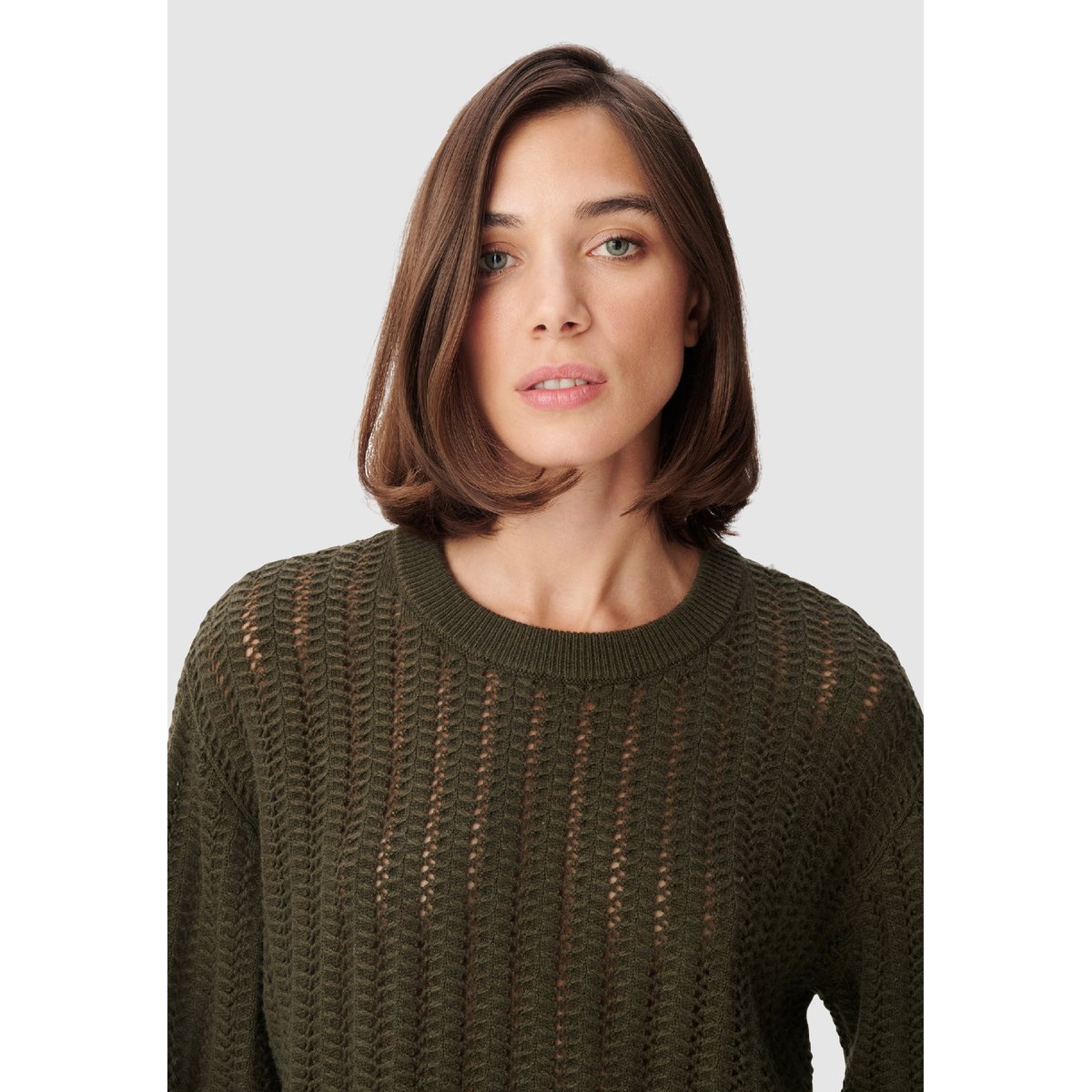 Pull tricot ajouré vert kaki, IKKS