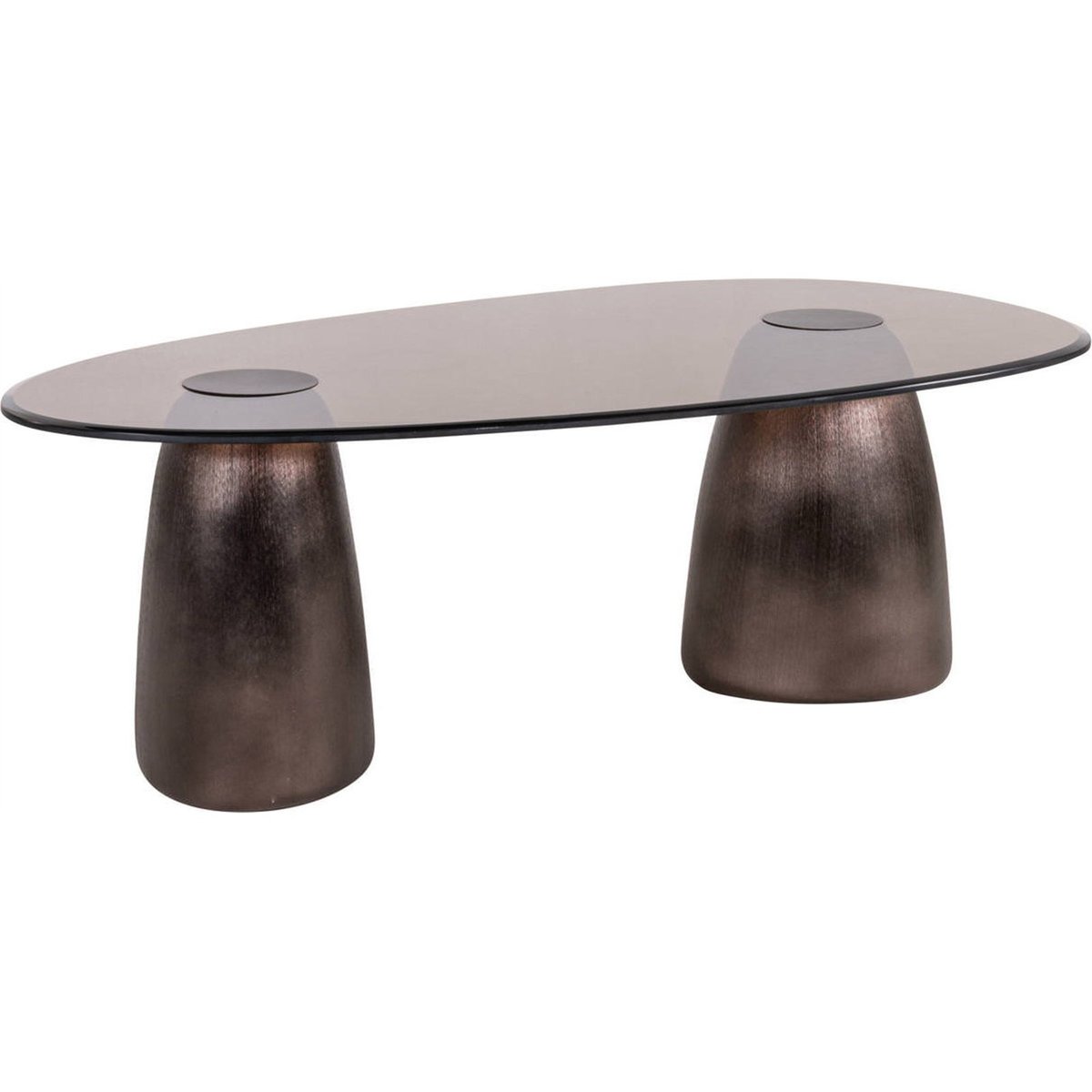 Table basse ovale aluminium et verre bronze, RECOLLECTION