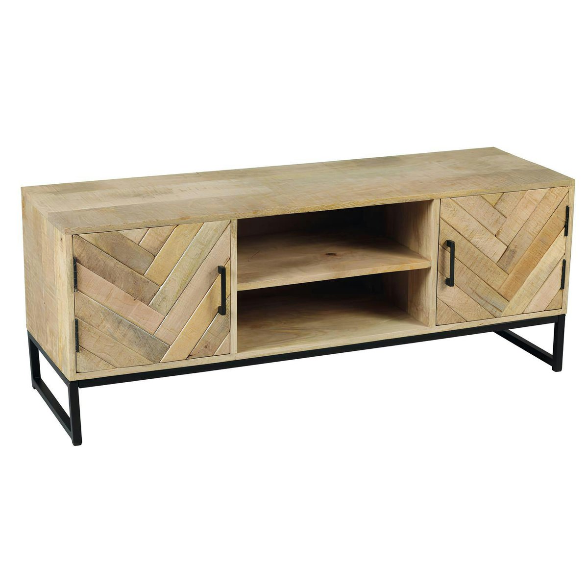 Meuble TV en bois de manguier 2 portes BRIX bois naturel, PIER IMPORT