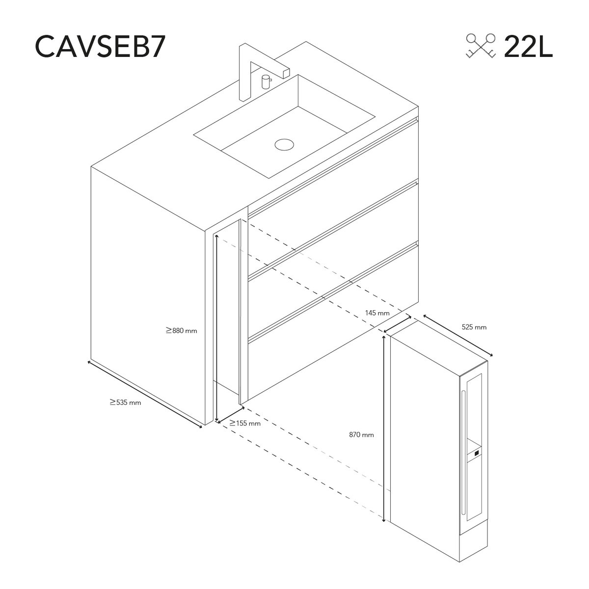 cave de service 7 bouteilles encastrable - cavseb7 noir, H.KOENIG
