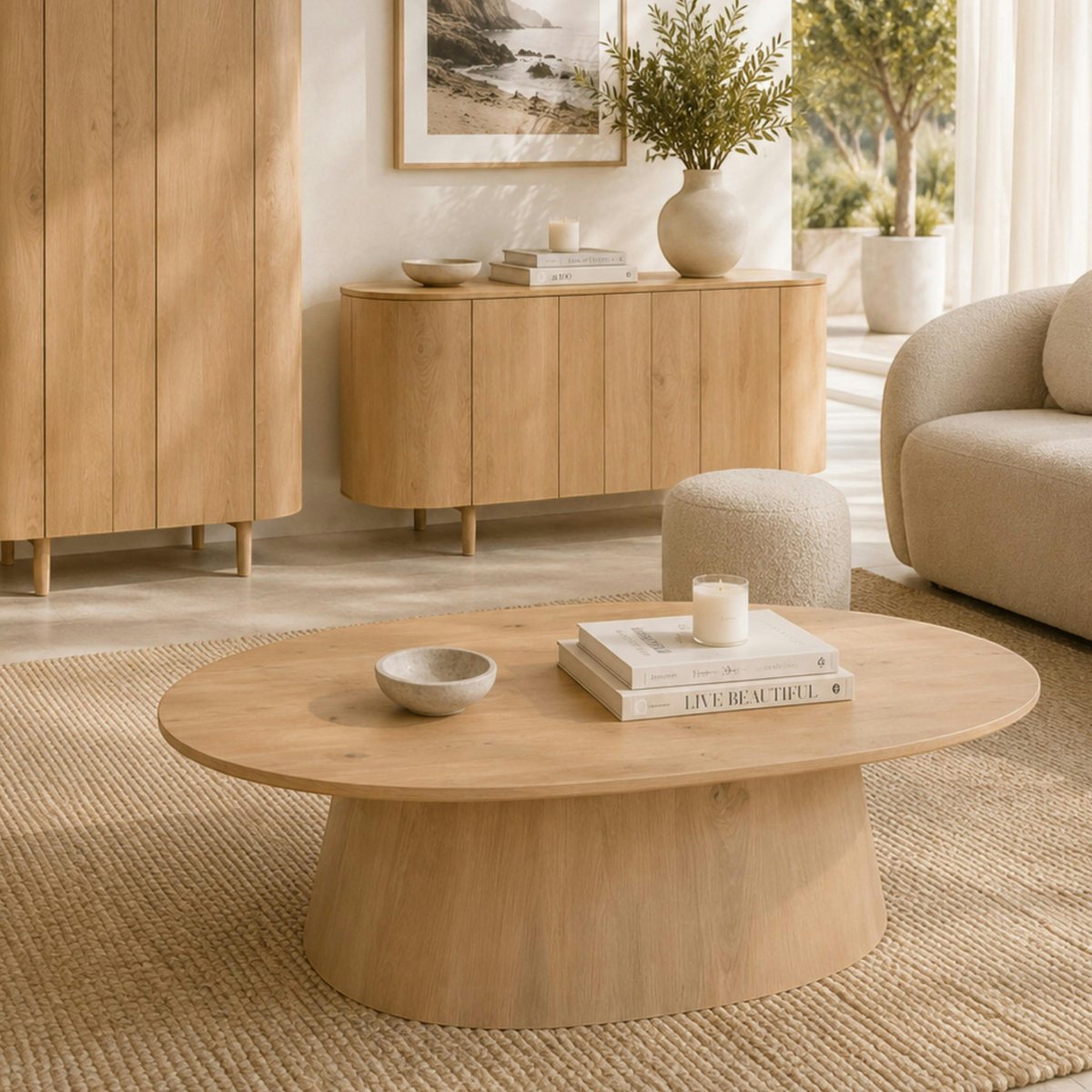 Table basse ovale en chêne, design moderne LOREN bois clair, PIER IMPORT