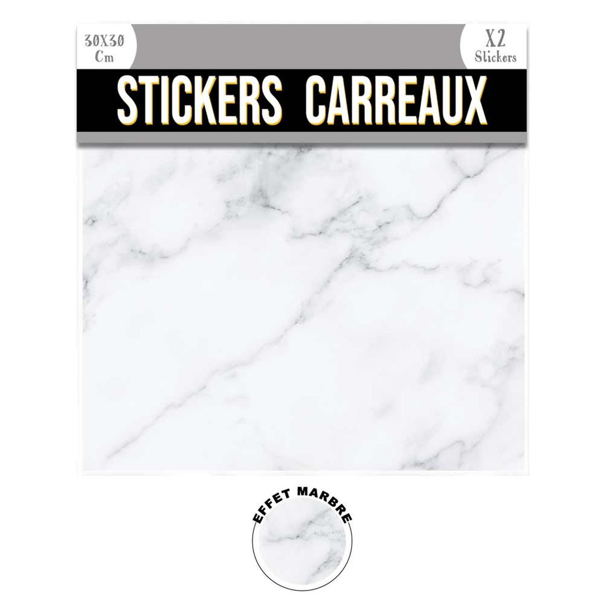 Ensemble de 2 stickers carrés effet marbre clair blanc, TOILINUX