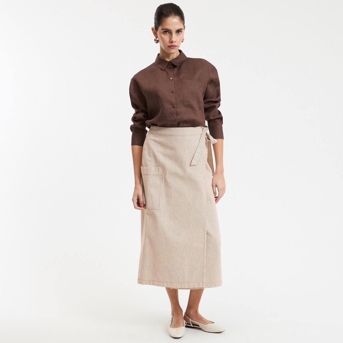 Chemise ample en lin, Signature MARLENE marron, LA REDOUTE COLLECTIONS