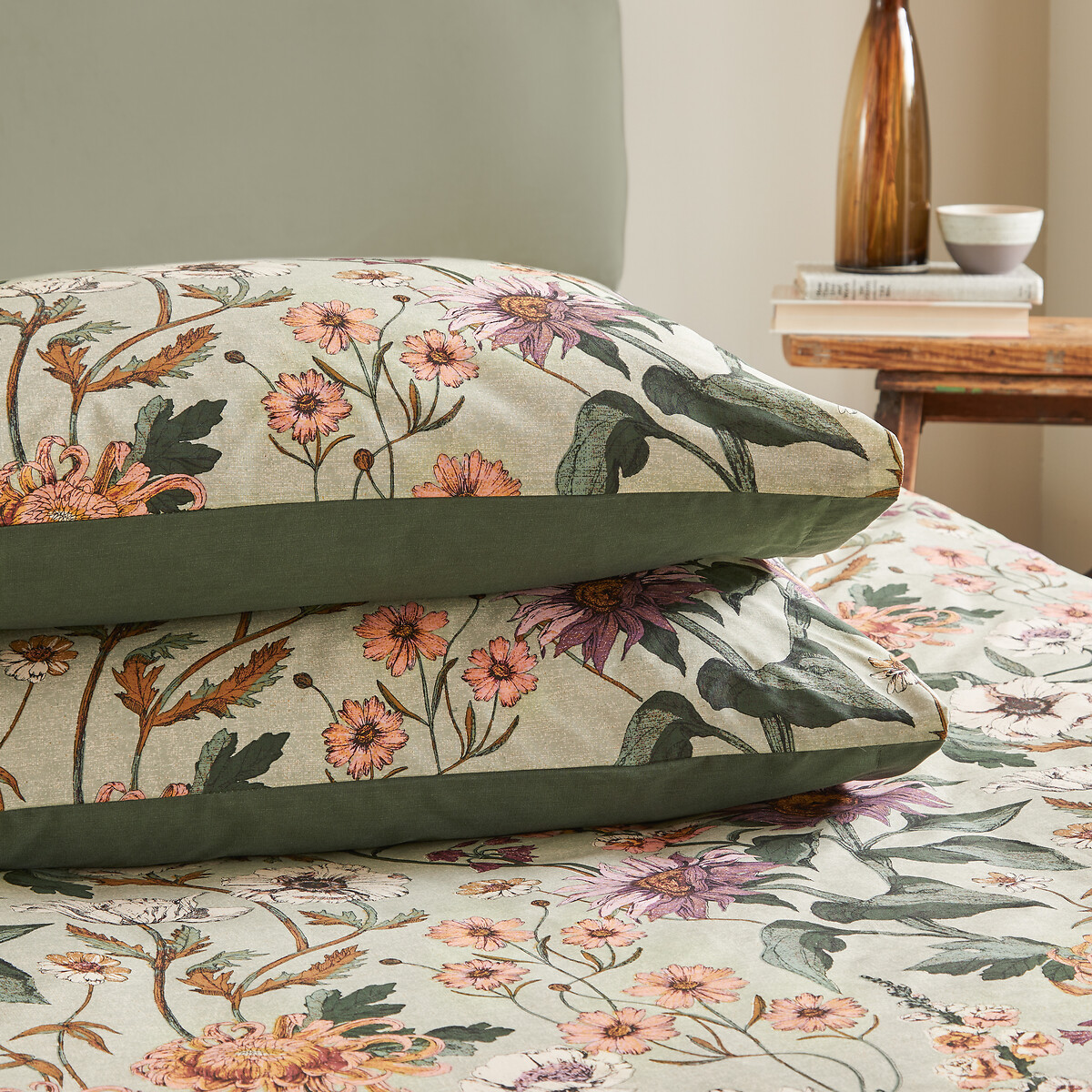 Wallflower Cotton Rich Reversible Duvet Cover and Pillowcase Set sage, WYLDER NATURE