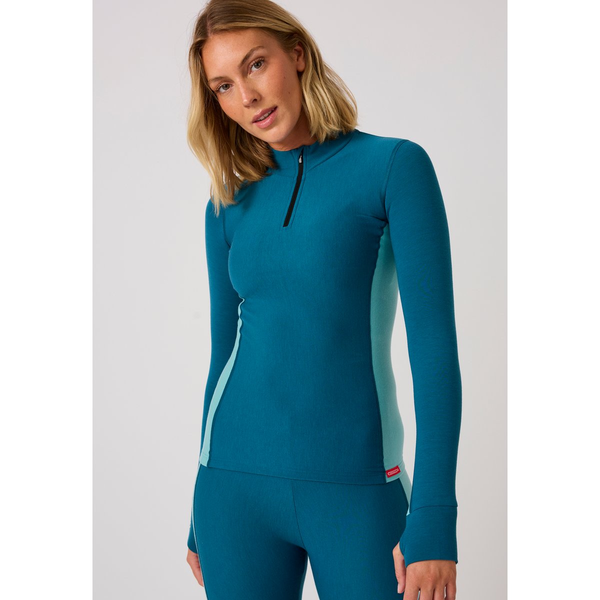 T-shirt Thermolactyl Comfort 4 col montant zippé, bleu pétrole, DAMART SPORT