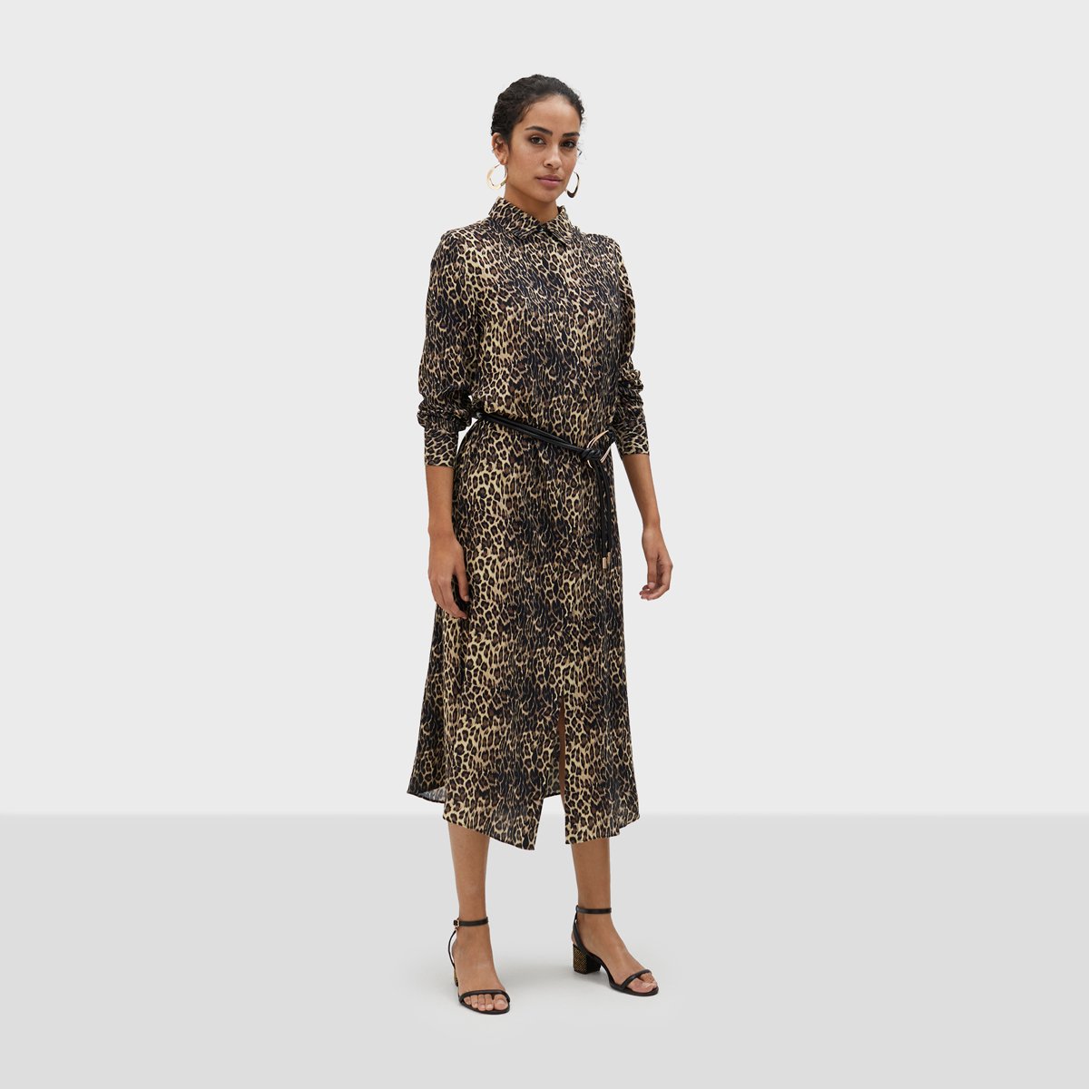 Robe chemise longue en col à revers léopard, LOLA CASADEMUNT