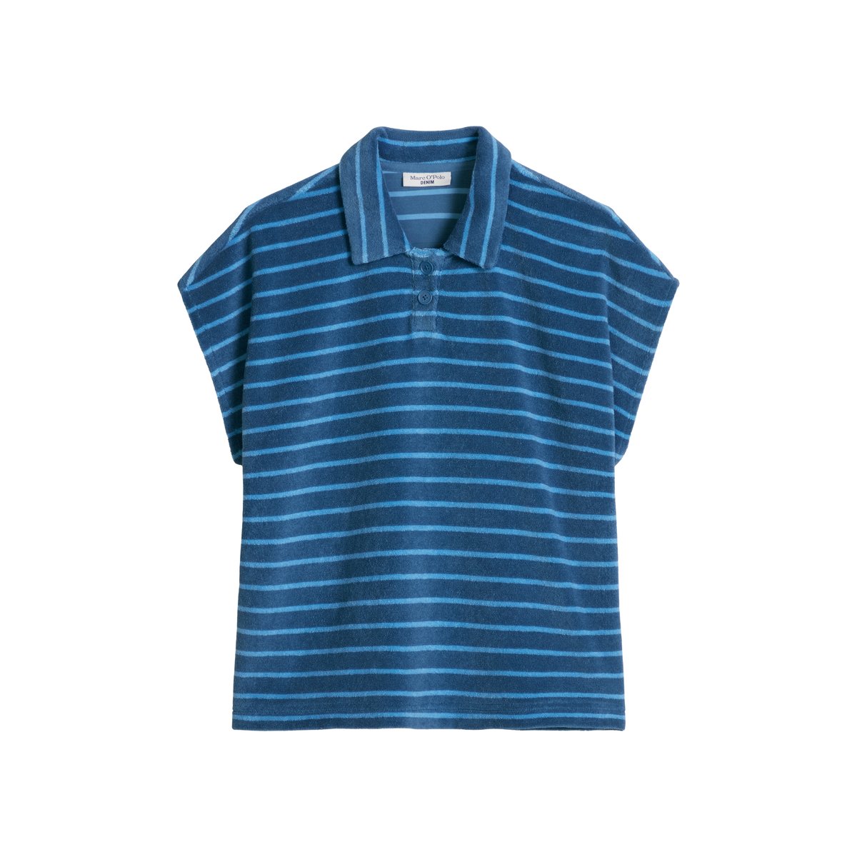 Polo en éponge relaxed en coton organique bleu, MARC O’POLO DENIM