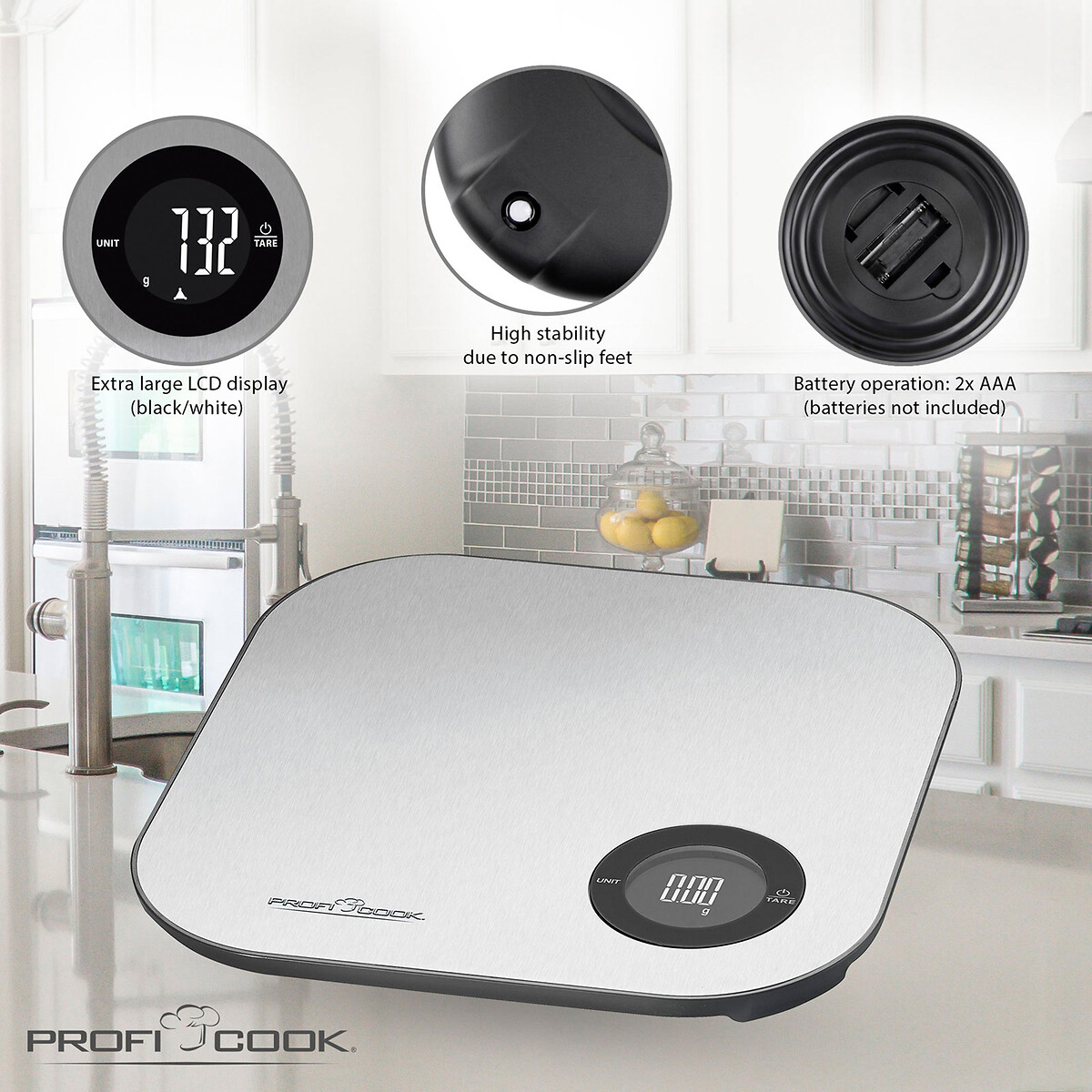 Balança de cozinha com Bluetooth, da Proficook inox, PROFICOOK