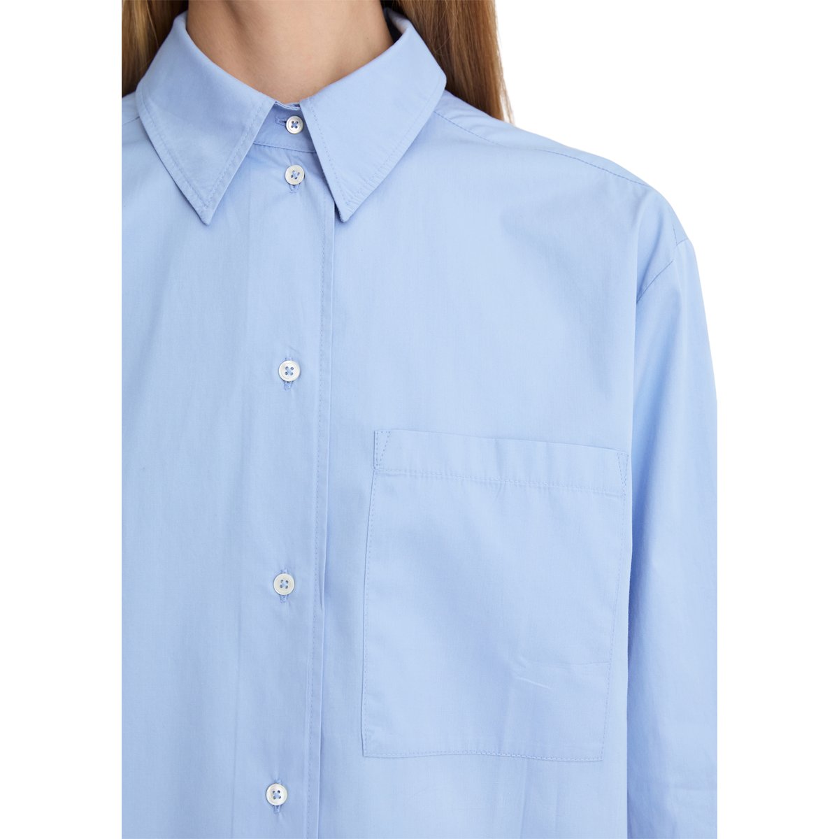 Blouse boyfriend en popeline de coton premium bleu clair, MARC O'POLO