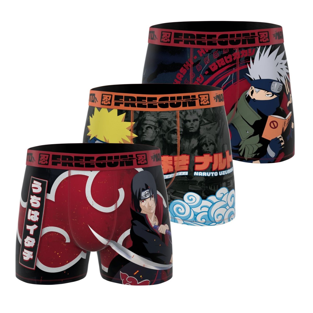 Lot De 3 Boxers Naruto rouge/noir/jaune/orange, FREEGUN