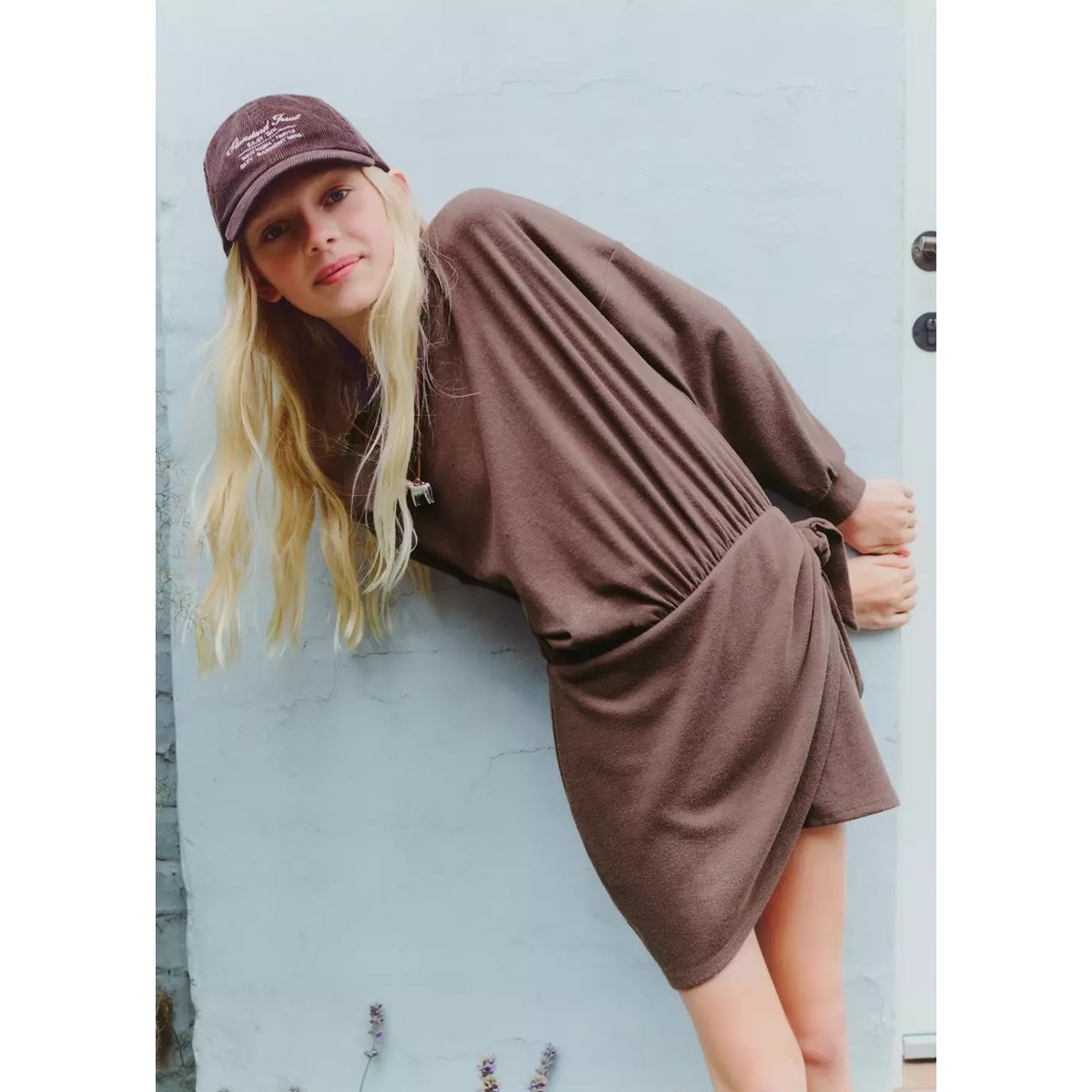 Robe en maille détail nœud marron, MANGO KIDS