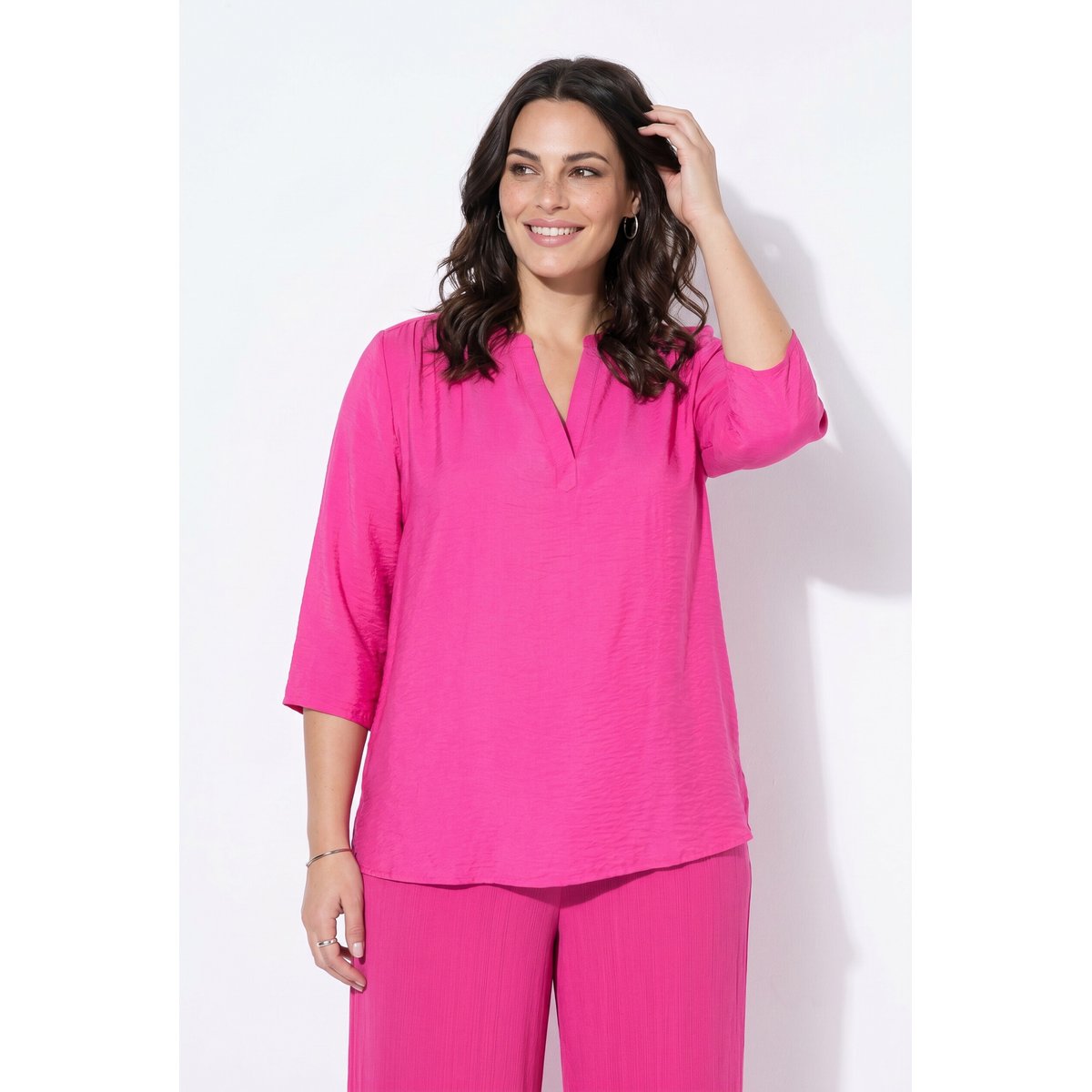 Chemisier oversize à col tunisien et manches rose vif, ULLA POPKEN