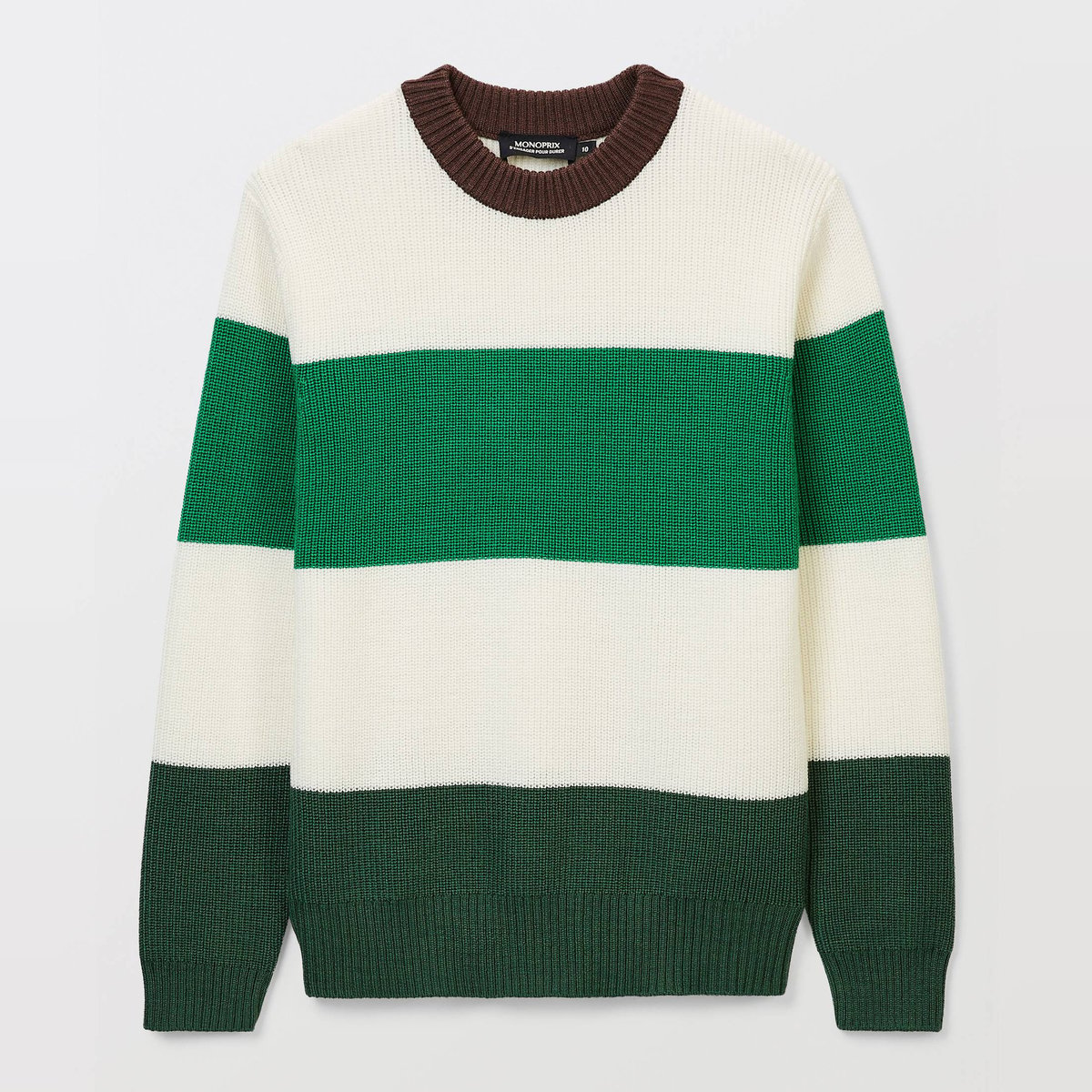 Pull rayé en coton fern, MONOPRIX