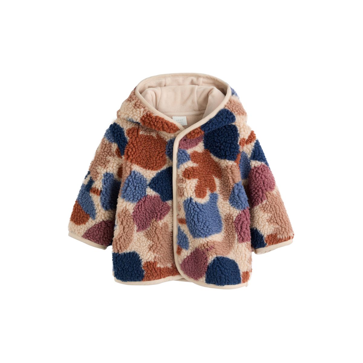 Veste à capuche bébé en peau lainée imprimé camouflage marron et bleu, NEXT