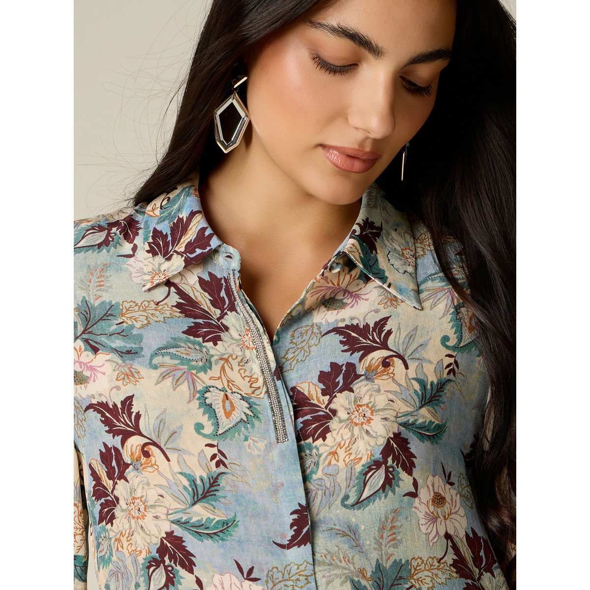 Chemise à motifs avec détail bijou light - blue, OLTRE
