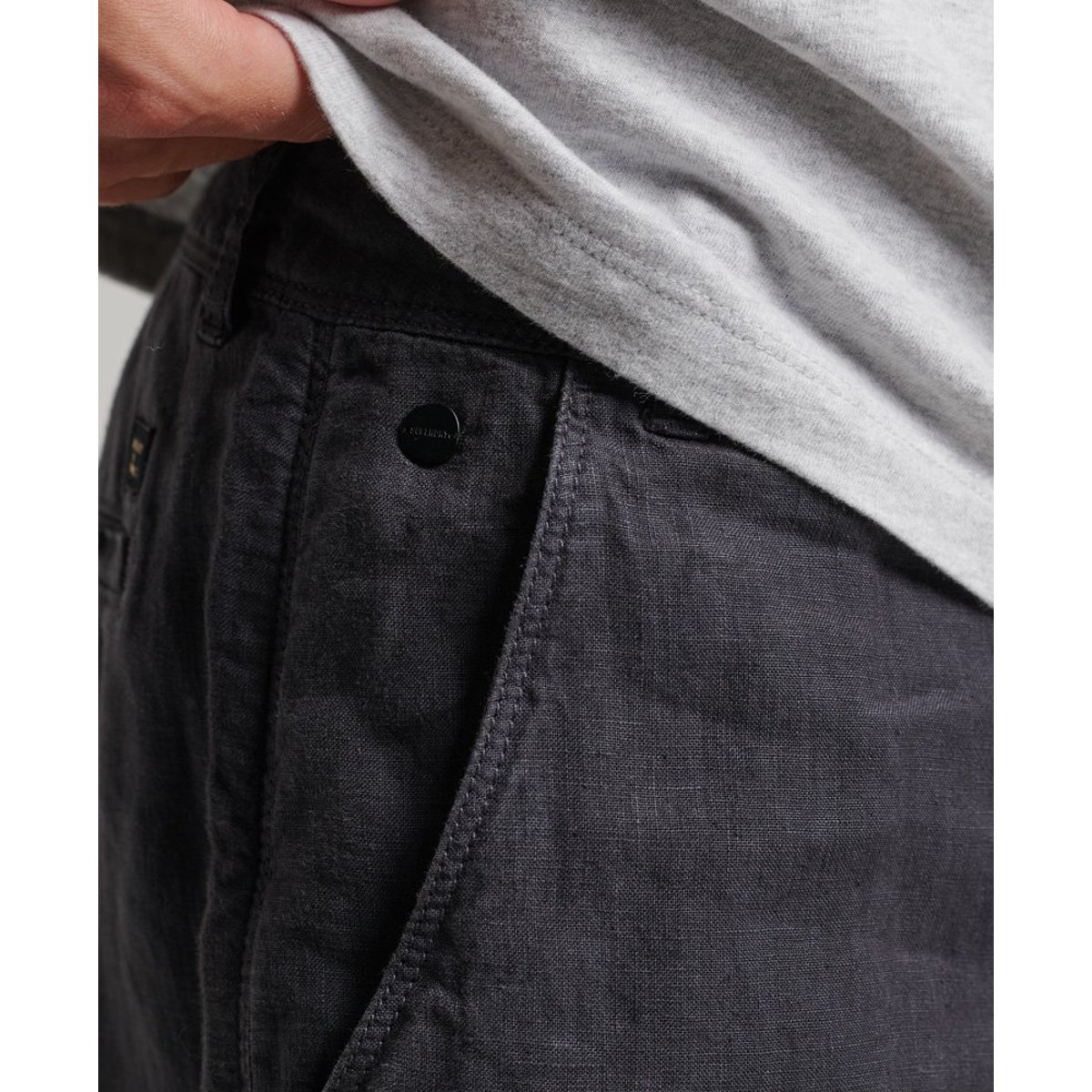 Short en lin surteint graphite bleu, SUPERDRY
